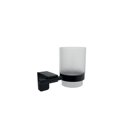 Toothbrush Holder. Wall Mounted with Frosted Glass Tumbler. Black Finish