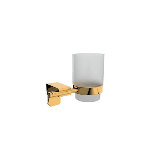 Toothbrush Holder. Wall Mounted with Frosted Glass Tumbler. Gold Finish
