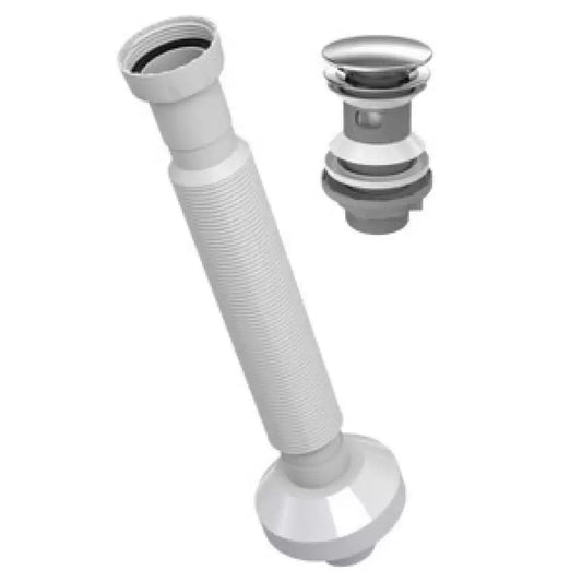 Extendable Flexible Waste Pipe Pop Up Centre-Pin Basin Waste  CHROME (With overflow)