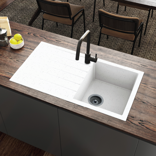 50 x 86  ROSALINE WHITE Composite 1.0 Bowl Kitchen Sink with Drainer