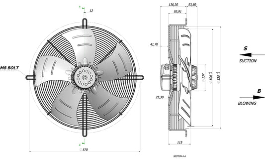 AKS 137-4ES-500 INDUSTRIAL AXIAL FAN (220V-SUCTION)