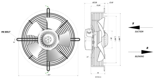 AKS 92-4ES-250mm DIA INDUSTRIAL AXIAL FAN (220V-SUCTION)