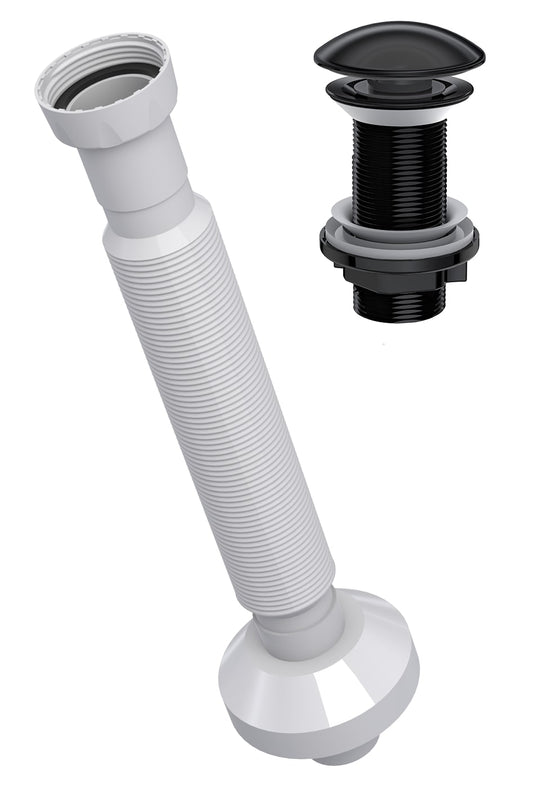 Extendable Flexible Waste Pipe Pop Up Centre-Pin Basin Waste Ceramic BLACK (Without overflow)