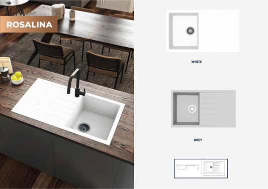 50 x 86  ROSALINE GREY Composite 1.0 Bowl Kitchen Sink with Drainer