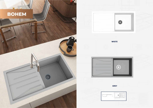 50 x 100  BOHEMIAN WHITE Composite 1.0 Bowl Kitchen Sink with Drainer