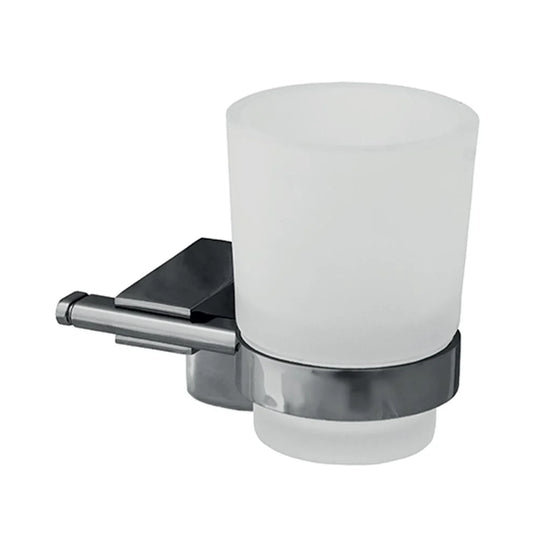 Toothbrush Holder. Wall Mounted with Frosted Glass Tumbler. Chrome Finish